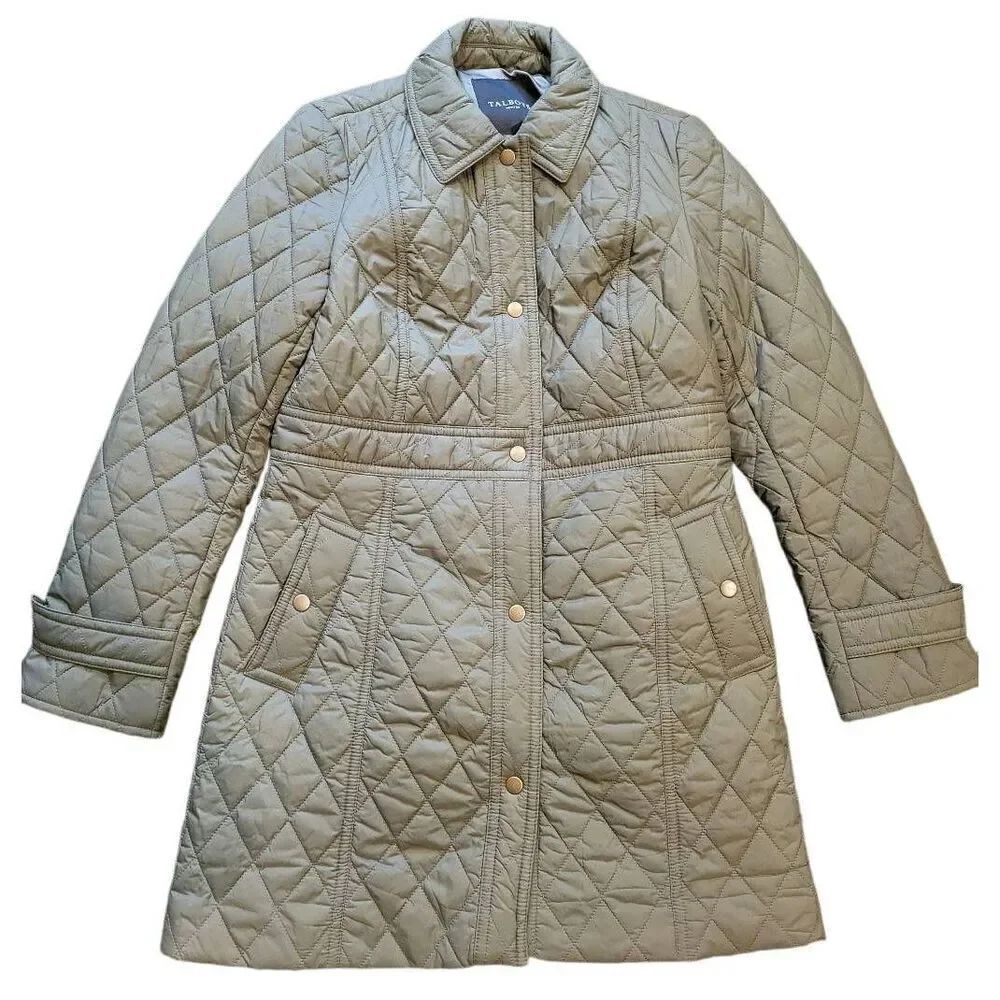 Talbots Jacket Women's 4 Petite Olive Green Quilted Riding Insulated Packable